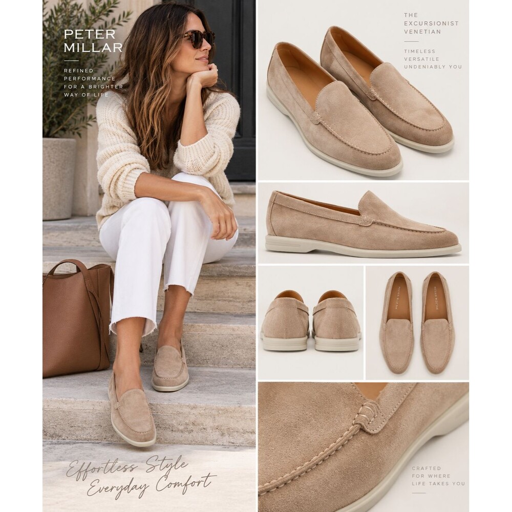 Peter Millar Women's Excursionist Venetian Suede Loafers Sz 8 Wheat